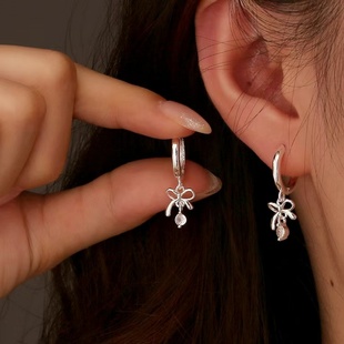 设计师款 蝴蝶结耳环耳钉女925银针小众流苏耳坠送女朋友生日礼物