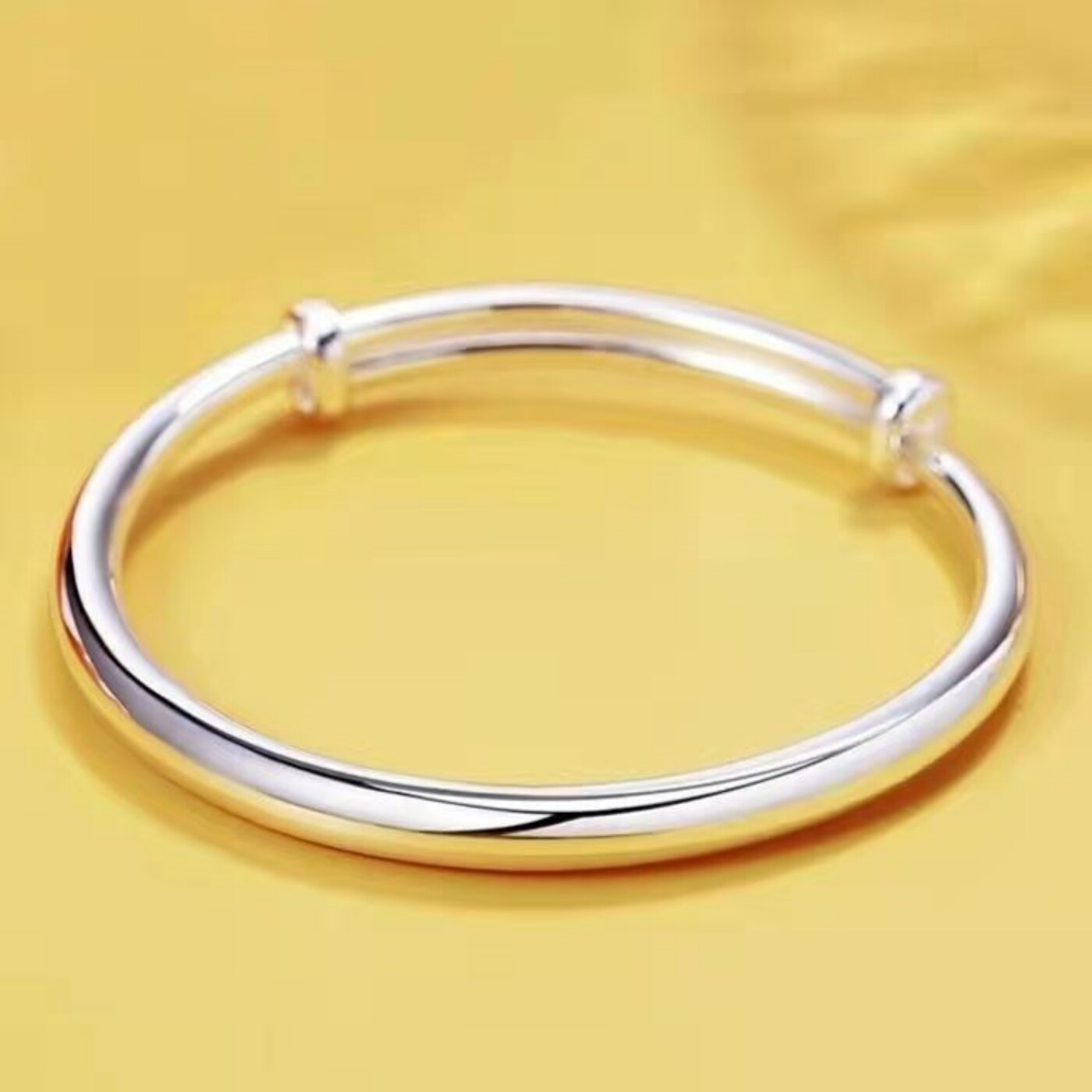 纯银手镯女光面素圈实心足银镯子圆肚推拉手环送女友妈妈生日礼物