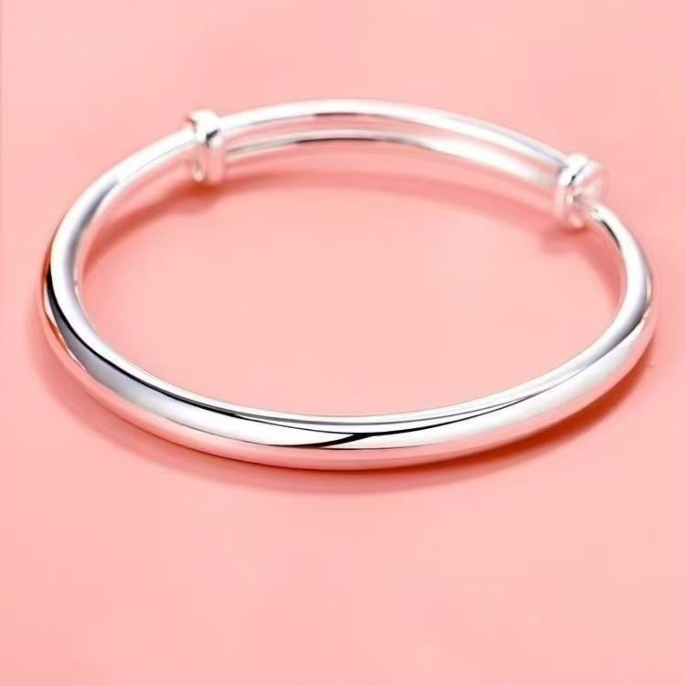 纯银手镯女款光面素圈实心足银镯子圆肚推拉手环送女友情人节礼物