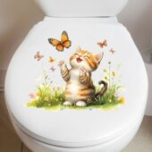 创意可爱女孩猫咪贴纸马桶盖浴室贴画卫生间厕所防水瓷砖装 饰墙贴