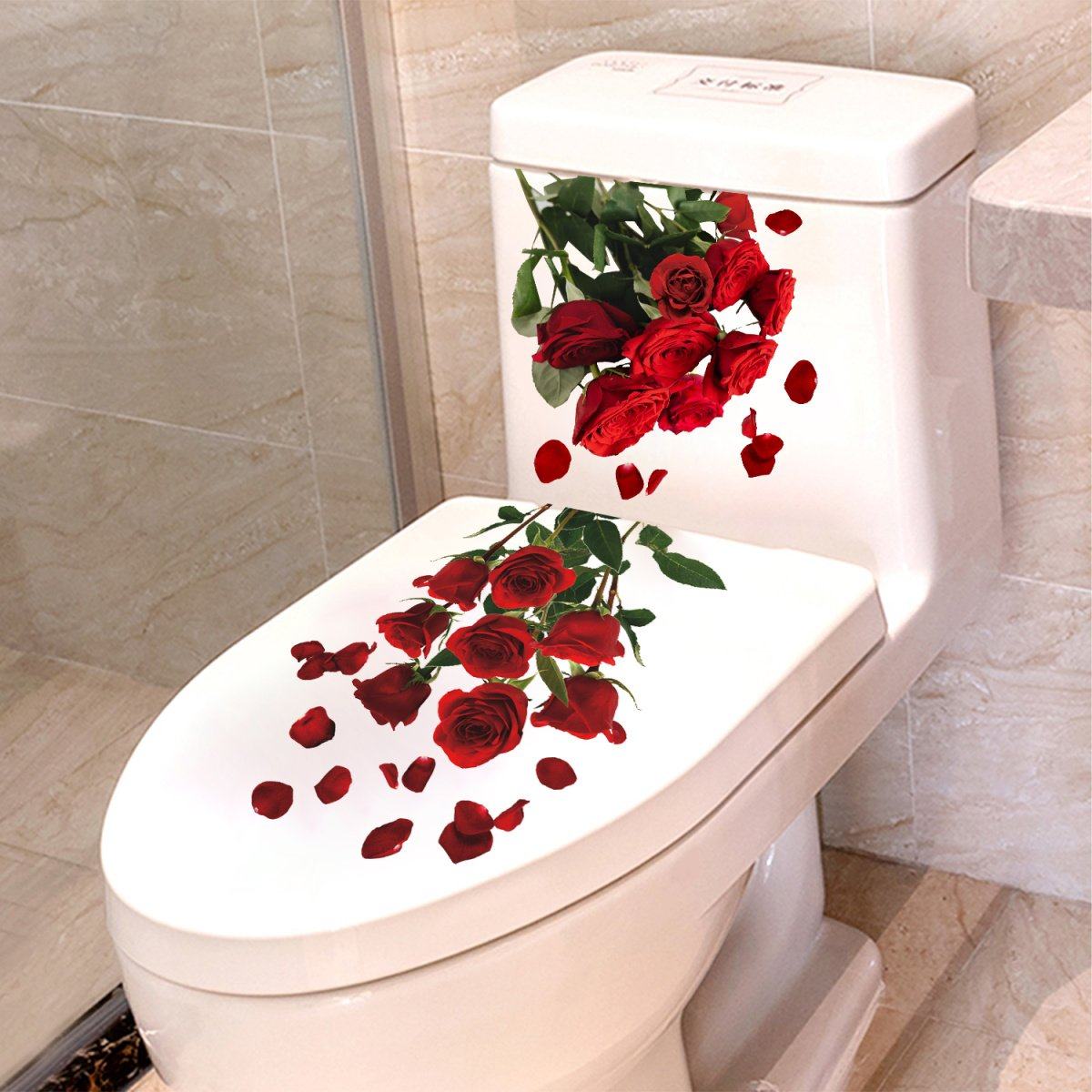 简约玫瑰花朵墙贴纸防水自粘浴室瓷砖马桶盖子水箱装饰寝室小清新