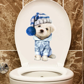 卫生间卡通可爱比熊现代装 浴室厕所马桶贴纸 饰家居贴画防水自粘