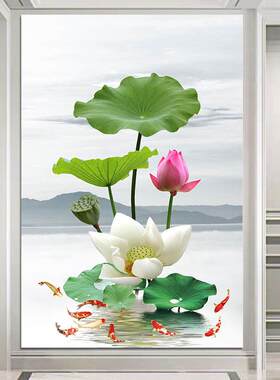 净秽荷花图白莲图卫生间浴室厨房厕所招财去秽装饰画九鲤鱼自贴画