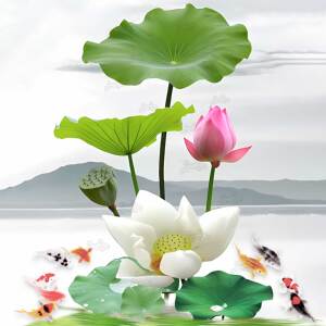 荷花图卫生间贴画莲花画装饰厕所