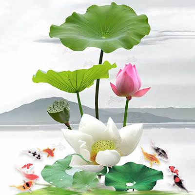 荷花图卫生间贴画莲花画装饰厕所