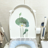 洗手间瓷砖贴画清新荷花卫生间座厕装 饰防水贴纸马桶贴画家居墙贴