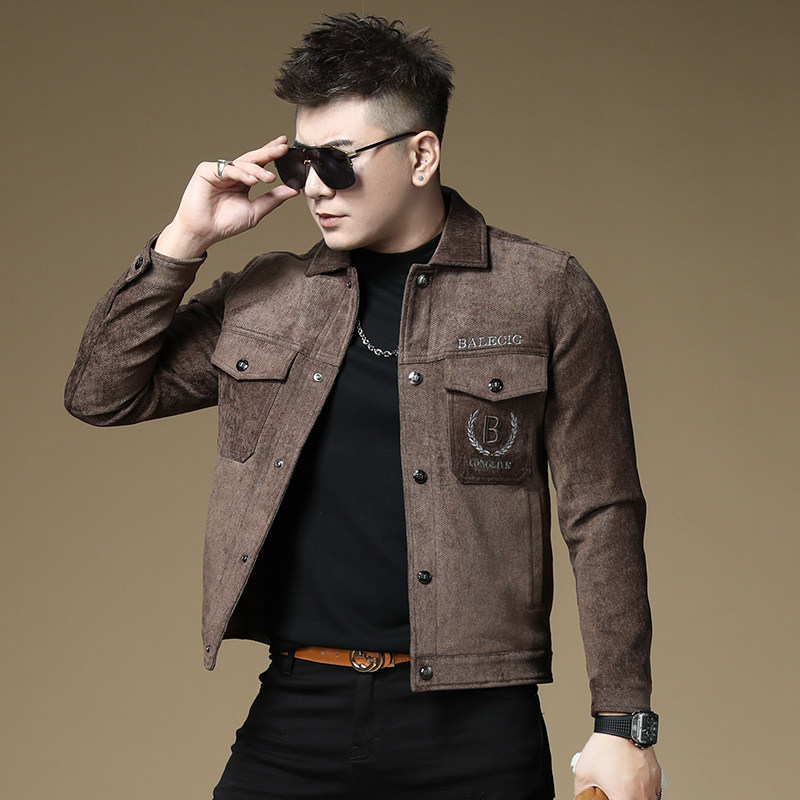 欧洲站潮流灯芯绒痞帅男外套春秋2025新款秋冬潮流刺绣修身夹克男