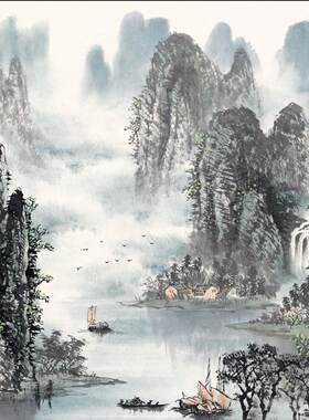 水墨新中式微喷成品宣纸无框斗方