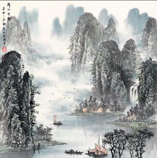 斗方水墨山水画国画新中式挂画微喷成品宣纸画心无框壁画装饰画