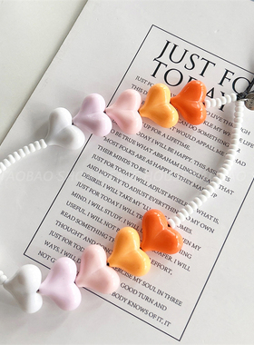 可爱潮牌CASE HOUSE橙色渐变爱心手机链防丢挂绳手绳串珠挂饰女