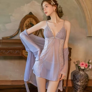 性感睡衣女款 网纱蕾丝可塞胸垫吊带睡裙透视公主风甜美家居服套装