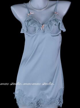 法式性感纯欲睡衣缎面蕾丝诱惑露背吊带睡裙套装