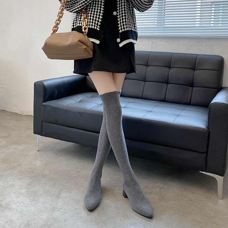 秋冬新款女长筒针织过膝袜子靴女