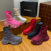 松糕底轻便短靴 满钻老爹鞋 贝贝女满天星弹力靴2026新款 瘦瘦靴时尚