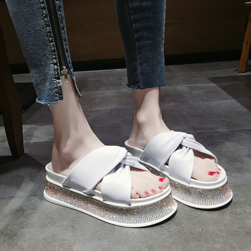 Europe station Rhinestone sandals  summer fashion Exorcism 2019 new pattern Versatile The thickness of the bottom Muffin Word towin the Women's Shoes, Slippers  category - from Buy2taobao.com to provide professional Taobao agent buy service