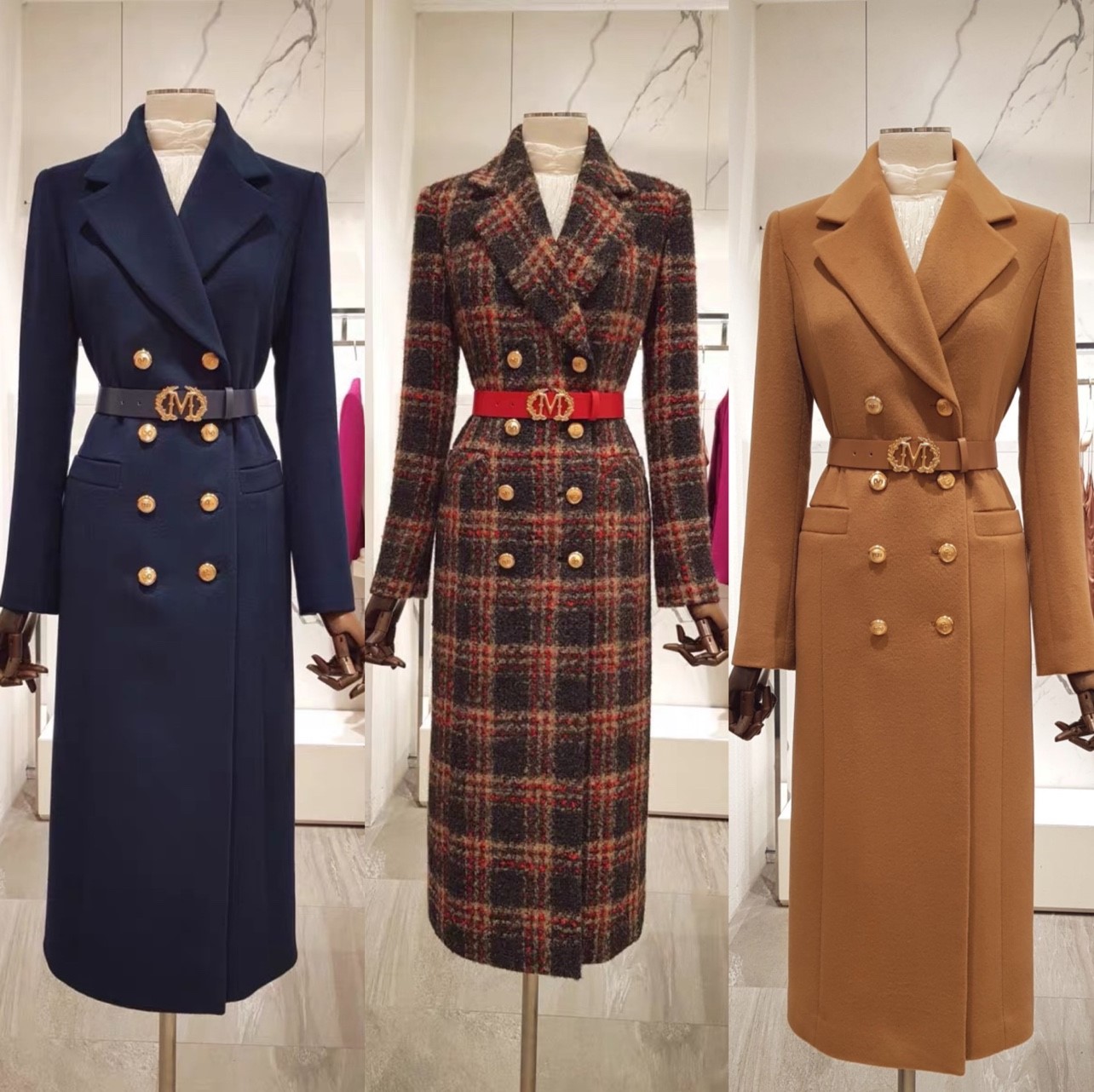 韩国直邮MOJO S.PHINE莫佐双排扣腰带毛呢羊绒大衣外套长款过膝