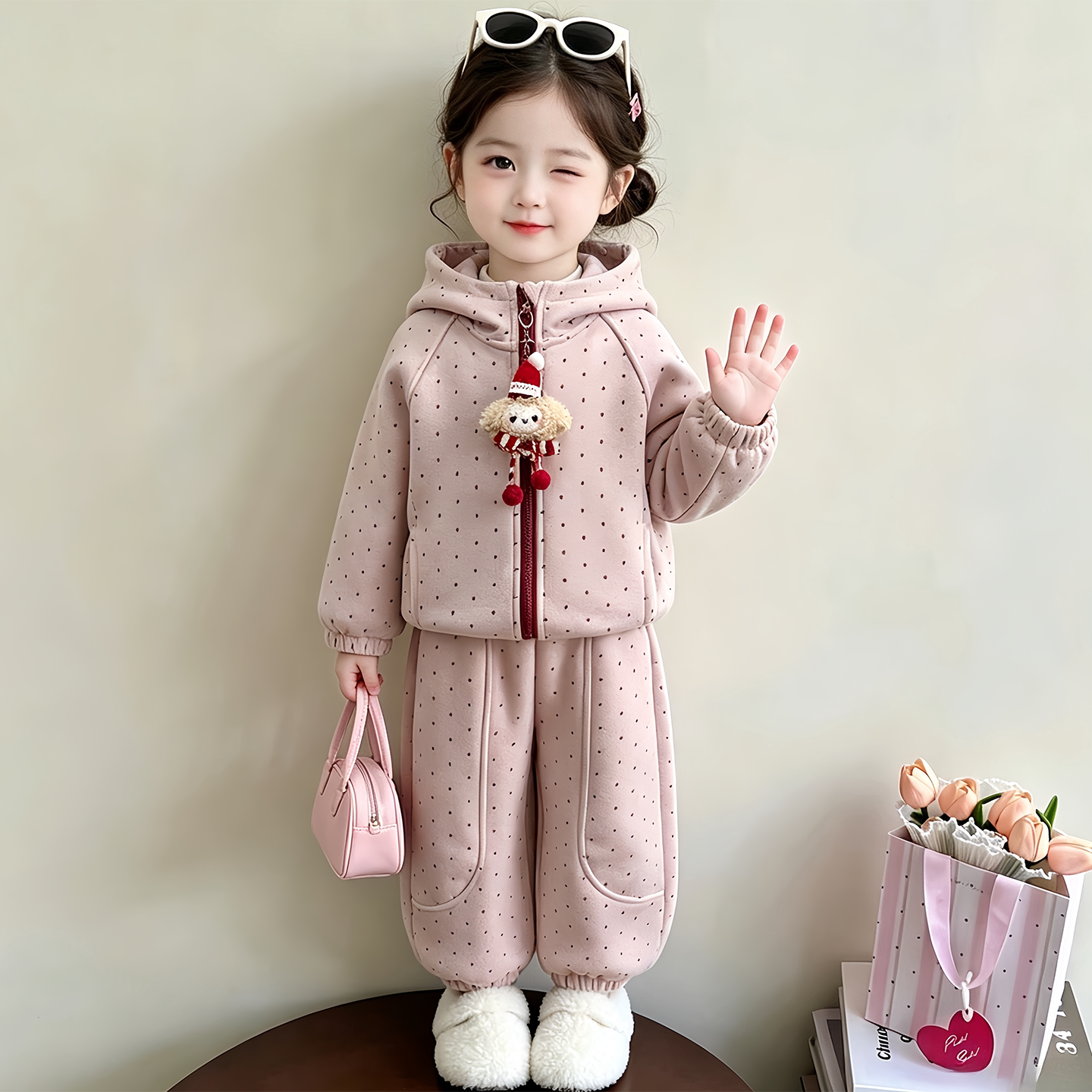 女童套装冬季2026新款儿童连帽开衫外套加绒加厚两件套衣女宝宝潮