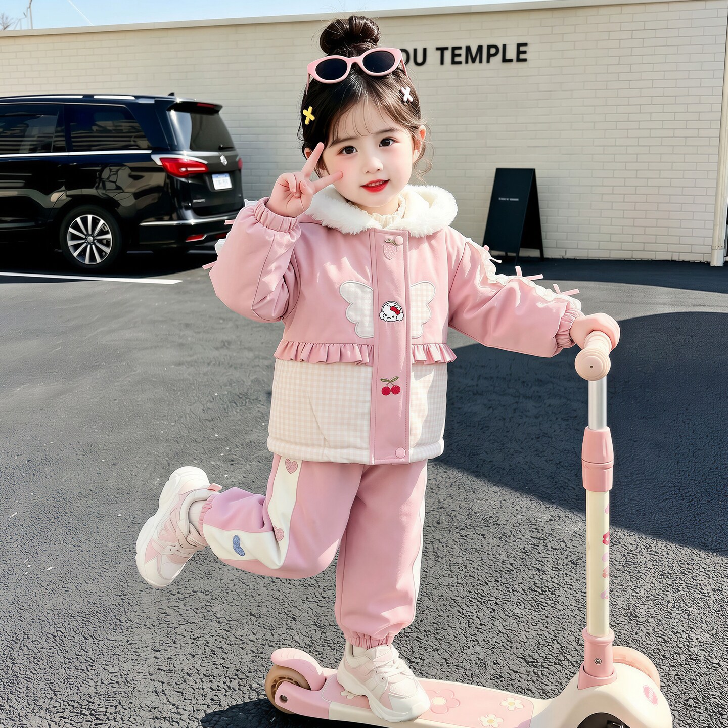 女童秋冬加绒加厚冲锋衣两件套潮