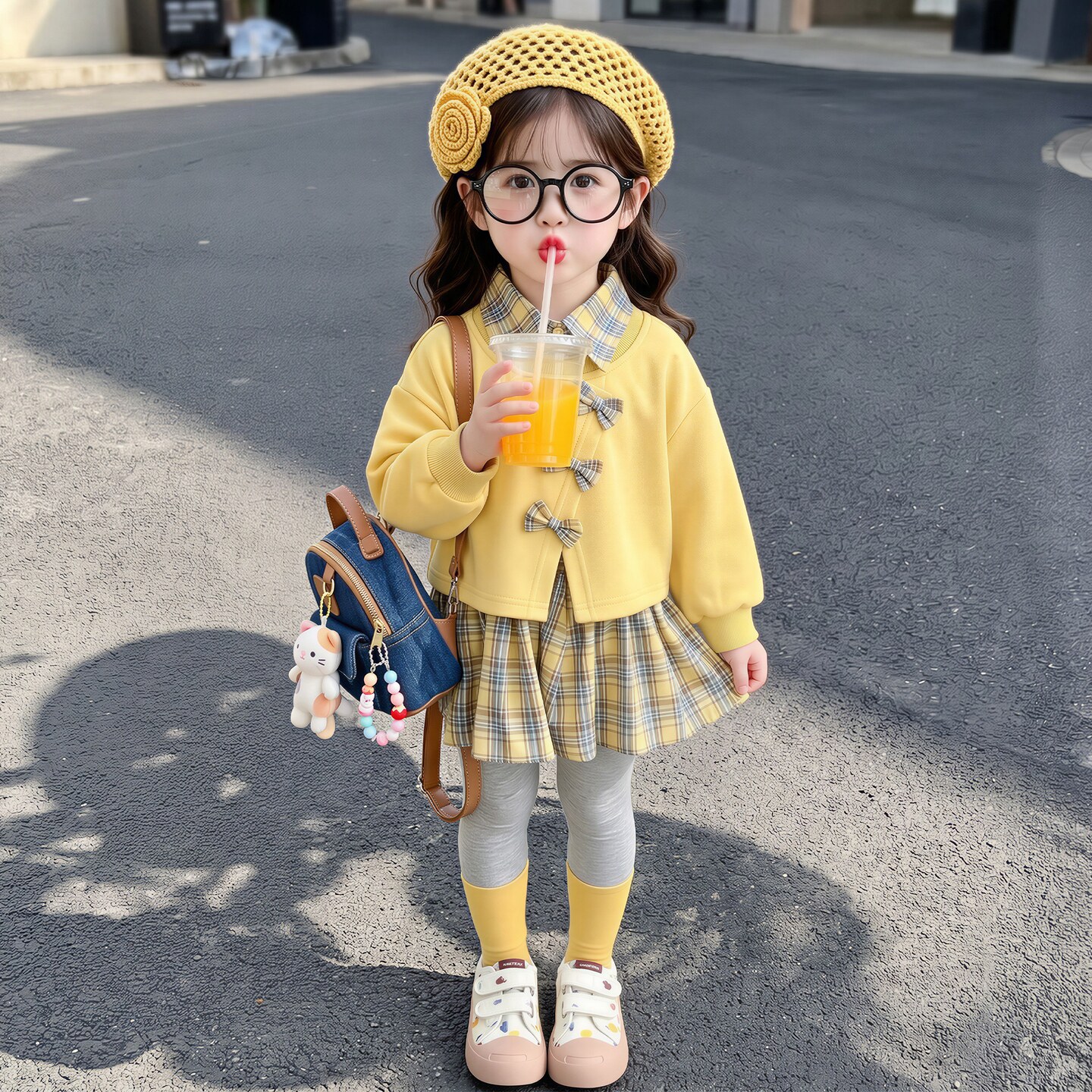 女童秋季巨好看格子假两件套装潮