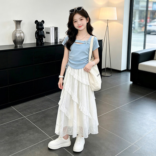 裙子女初中生韩系穿搭夏2026新款女童夏季洋气时髦短袖半身裙套装