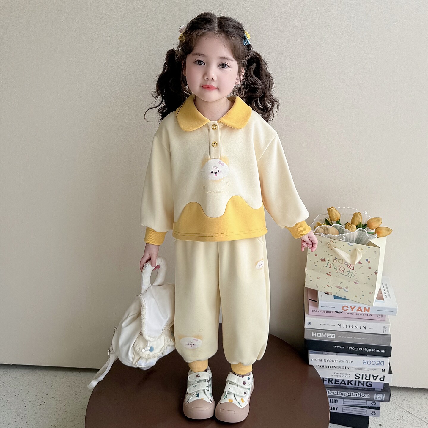 女童春秋后背蝴蝶结卫衣两件套