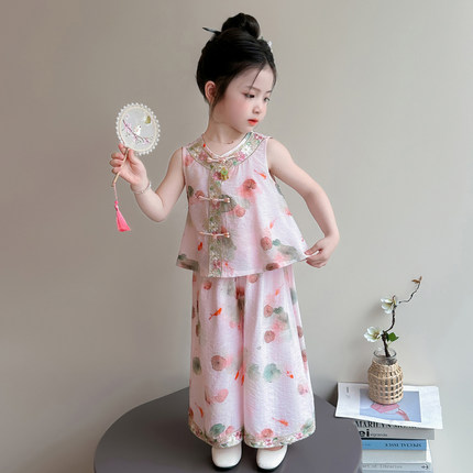 汉服女童新中式套装夏季2026新款洋气儿童国风无袖夏装两件套薄款