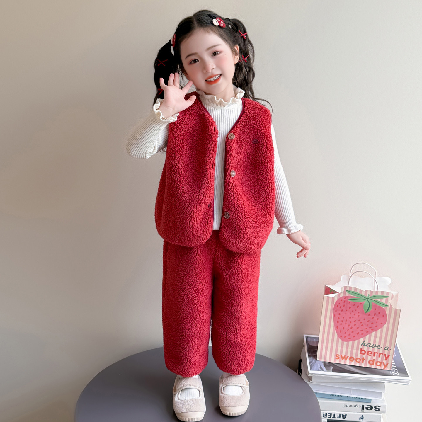 女宝宝秋冬加绒洋气外套套装潮品