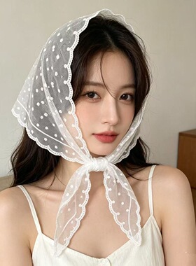 法式少女蕾丝氛围感头巾丝巾女春季2026新款高级感田园温柔三角巾
