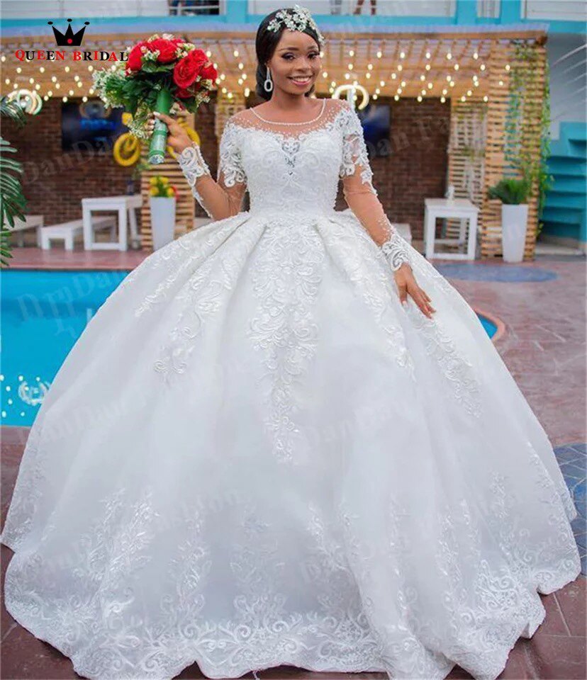 볼 가운 웨딩 드레스 신부 가운 아프리카 신부 후행 웨딩 드레스 사용자 정의