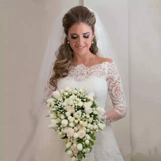 웨딩 드레스 긴 소매 레이스 플러스 사이즈 신부 드레스