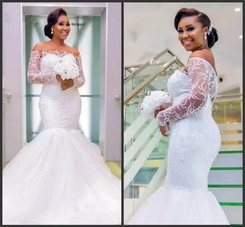 긴 소매 웨딩 드레스 아프리카 플러스 사이즈 신부 드레스