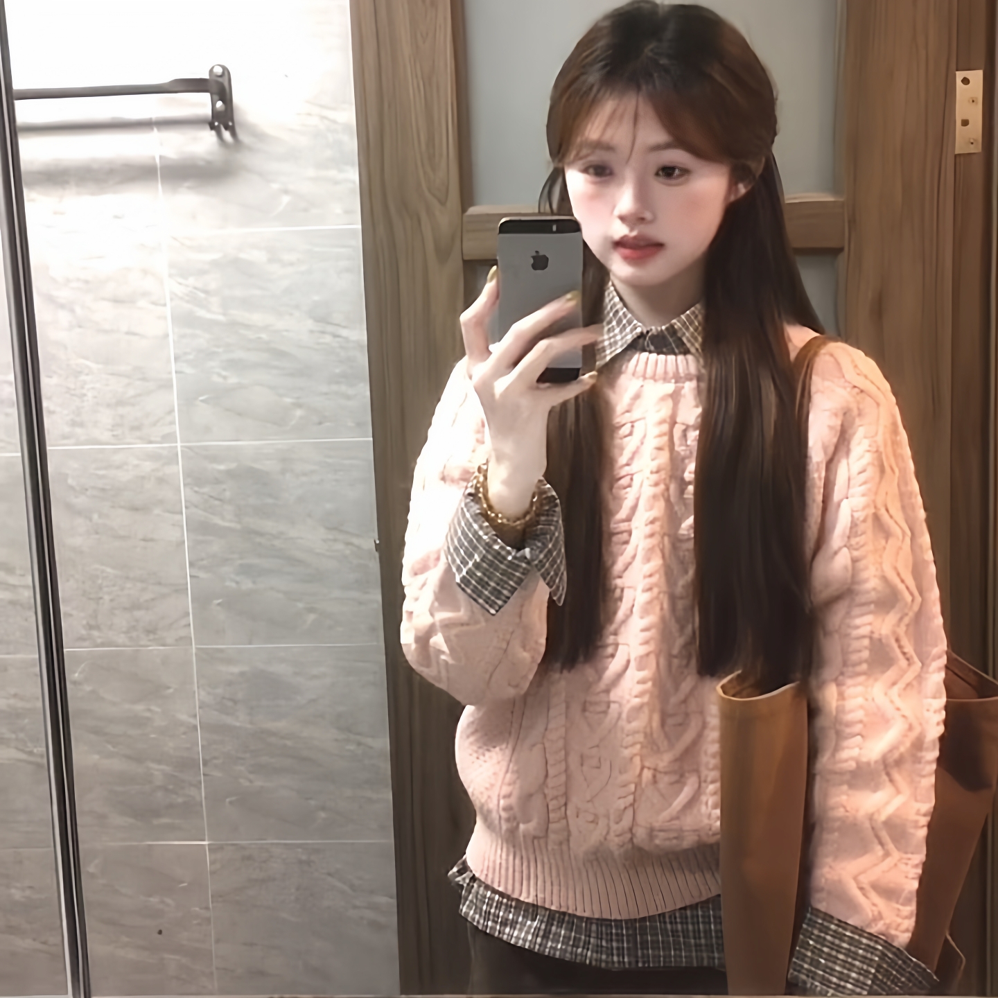 秋冬粉色麻花宽松韩版针织衫女