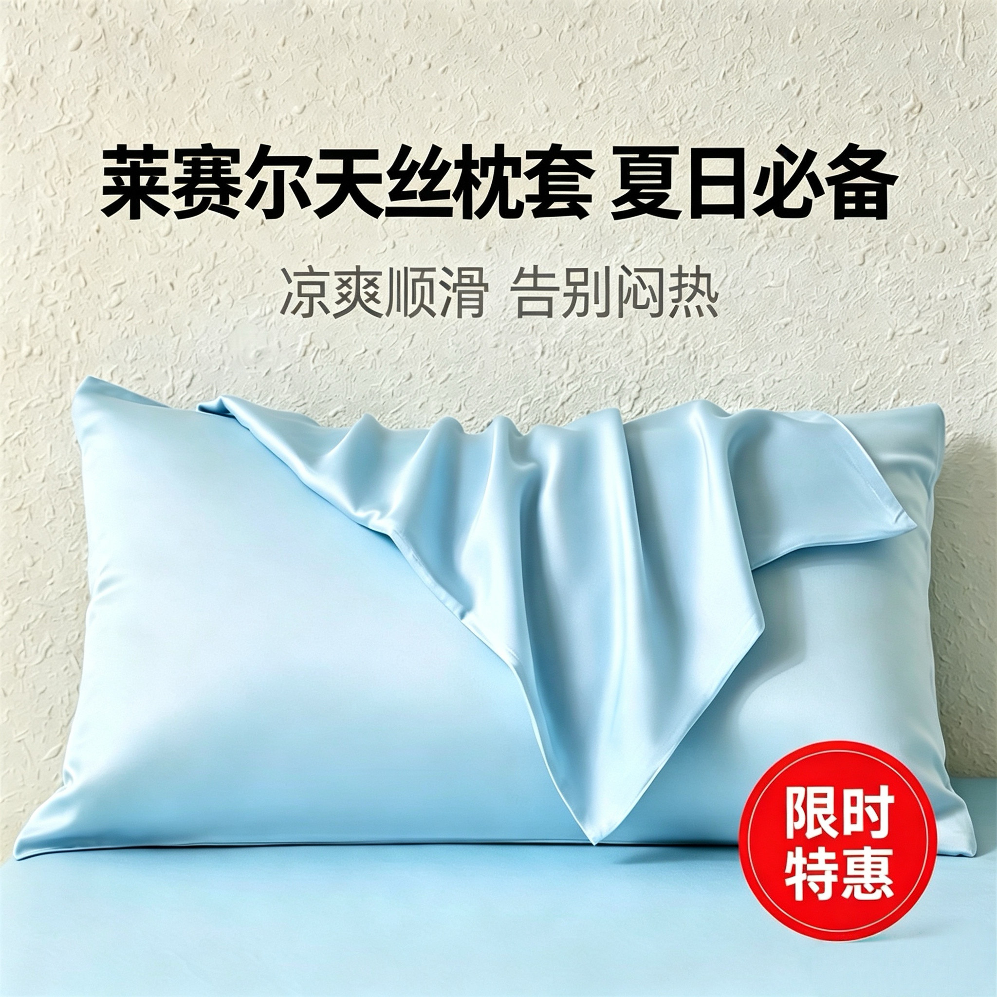 A类100支天丝枕套一对装夏季冰丝枕头套单人纯色枕芯套48cm×74cm