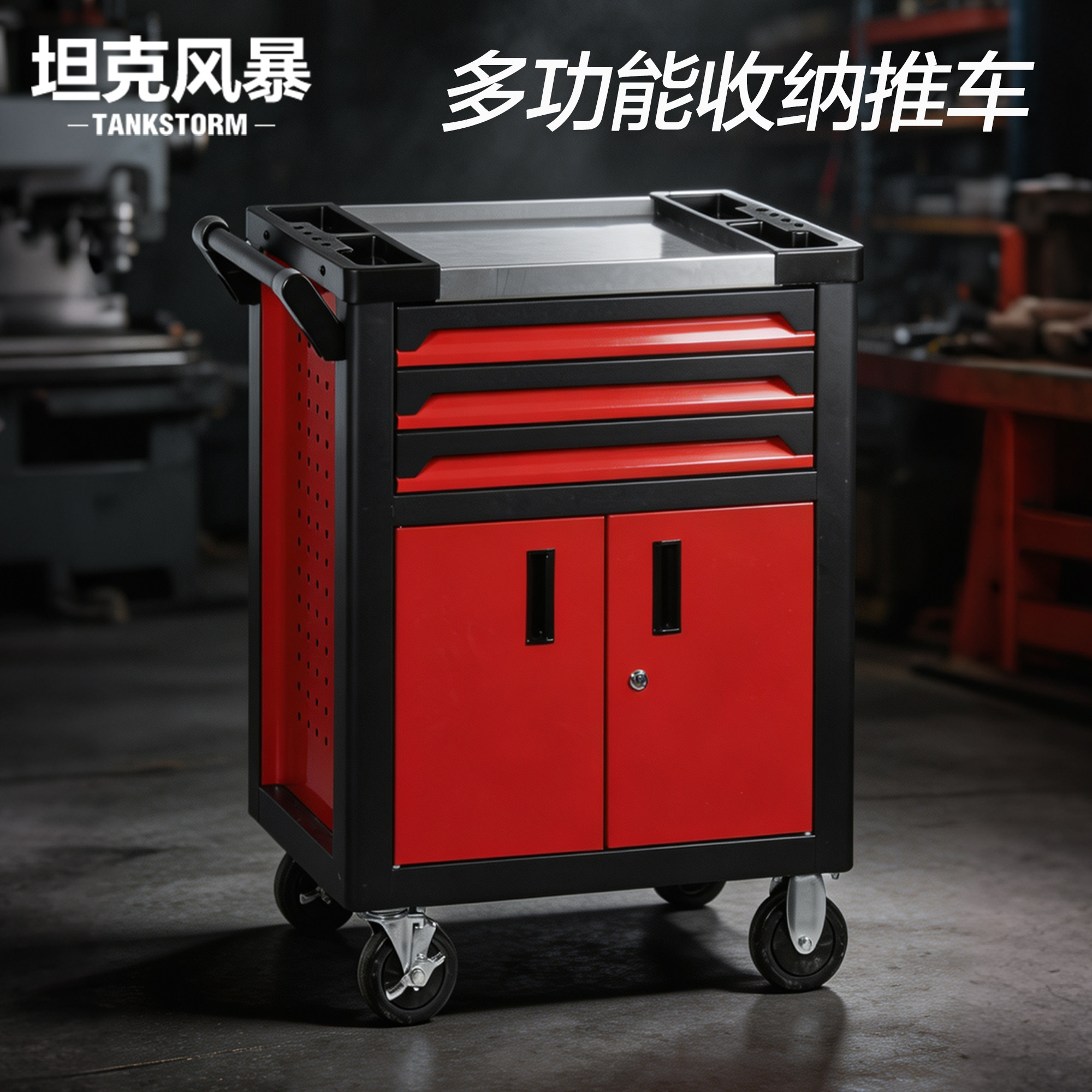 TANKSTORM重型工具车车间工具柜工具箱汽修铁皮抽屉多功能推车
