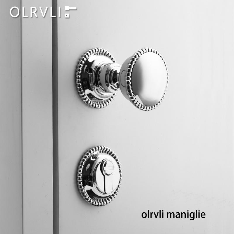 olrvli黄铜复古美式镀铬银球形门锁法式轻奢圆球双开门静音门锁