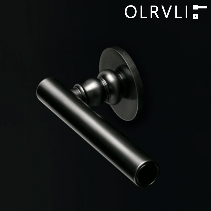 意大利olrvl极简房门锁 黑色分体锁 简约美式现代黑镍亮铬房门锁