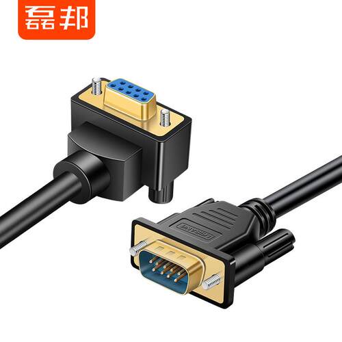 DB9针弯头镀金 RS232母对公 90度串口线 9针母对9孔公连接线com口