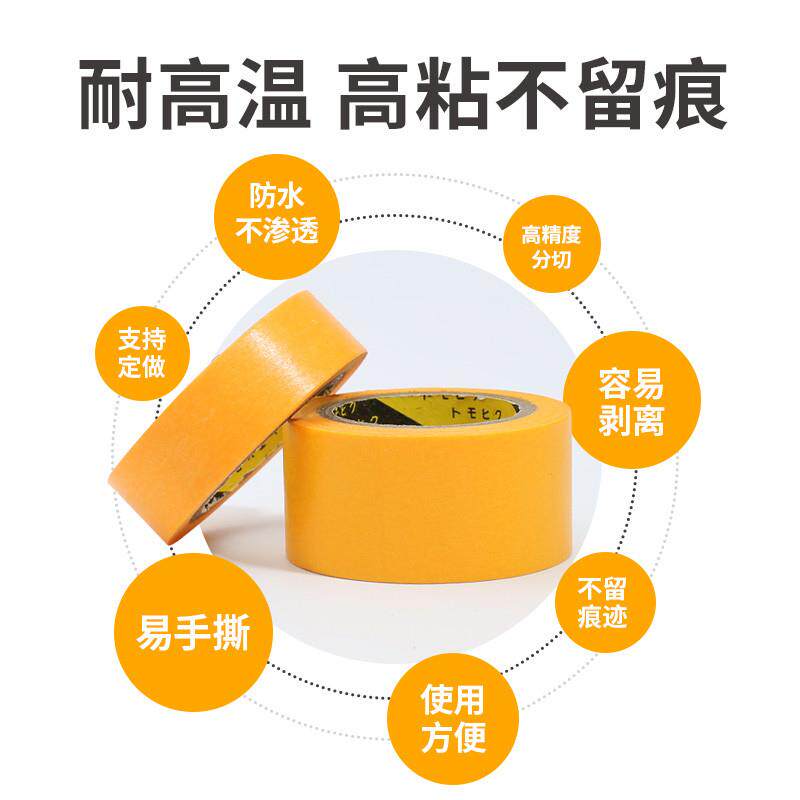 美纹纸黄色和纸胶带喷漆装修遮蔽高粘墙面分色纸胶带进口和纸包邮