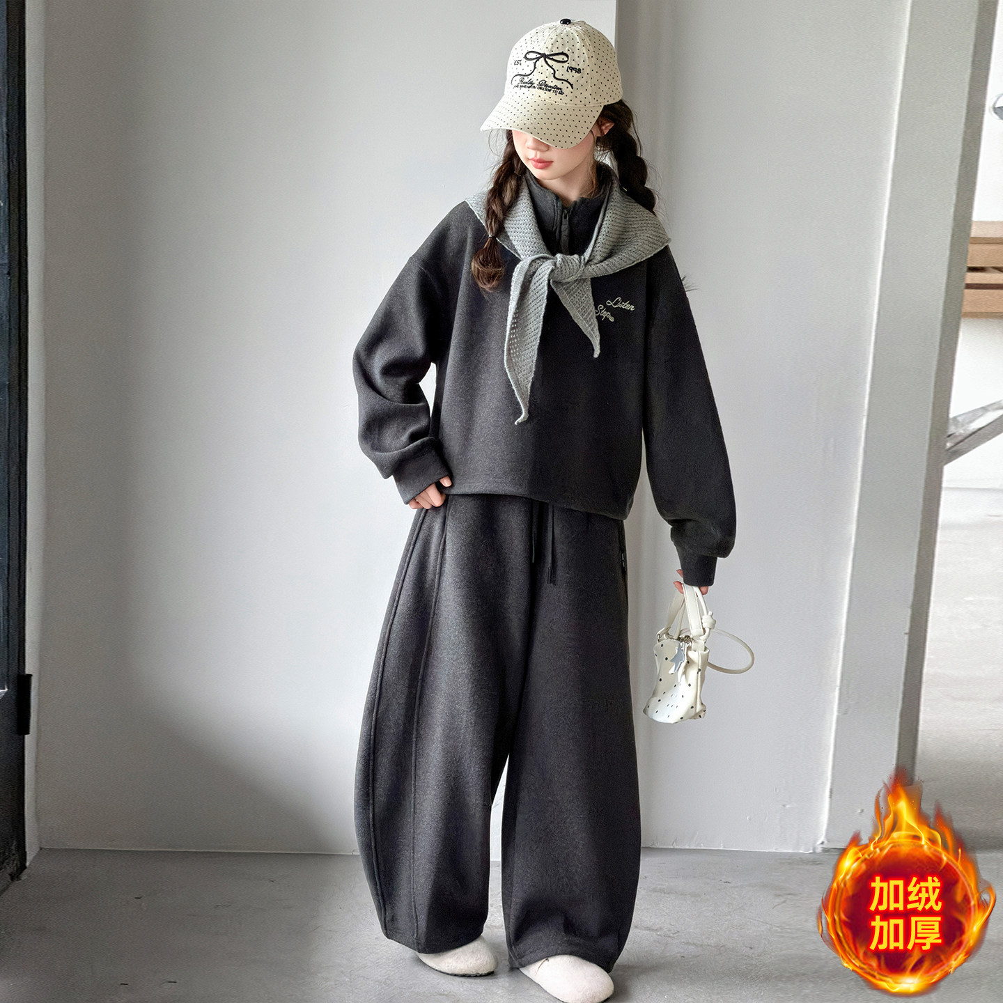 女童加绒卫衣裤子两件套2026新款