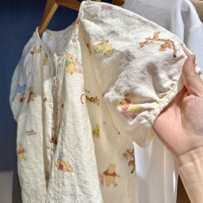 圆领短袖短裤100棉A类双层纱睡衣全棉纱布母婴级家居服卡通可爱风