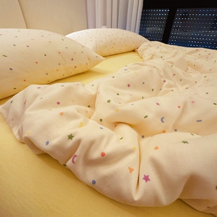 全棉A类母婴级抗菌全棉双层纱亲肤全棉三件套四件套 小清新印花