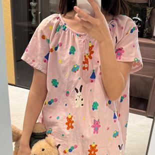 短裤 圆领短袖 短袖 100棉A类双层纱睡衣全棉纯棉纱布家居服套装 长裤