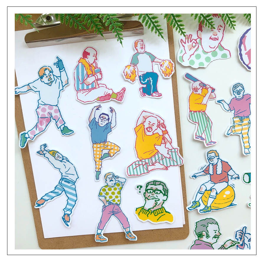 韩国ins卡通怪萌运动大叔手账相册装饰快乐一天笔记本手机贴纸