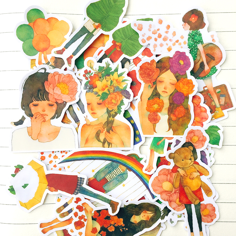 hobo手帐素材 tn.韩气球女孩.少女人物不干胶手账贴纸