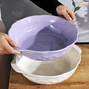 奶油ins风12英寸加大汤盆双耳防烫家用加厚陶瓷水煮肉片炖菜盆碗