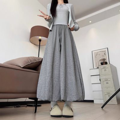 蓬蓬花苞裙裤女2025秋新款宽松垂感阔腿休闲裤小个子糯米灯笼裤