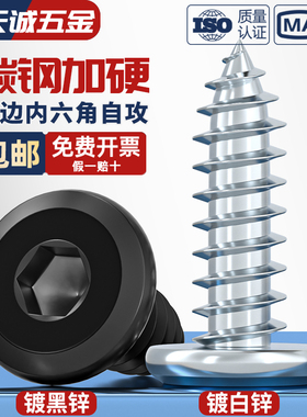 白锌/发黑碳钢倒边内六角自攻螺钉大平头薄头家具螺丝M2M3M4M5-M8