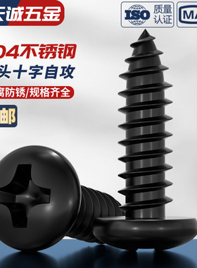 国标黑色304不锈钢十字圆头自攻螺丝钉盘头镀黑锌发黑MM2M3M4M5M6