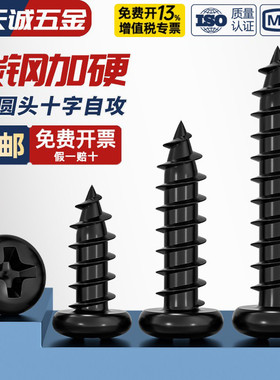 PA 加硬铁碳钢黑色圆头电子小螺钉十字盘头自攻螺丝M1M2M3M4M5mm