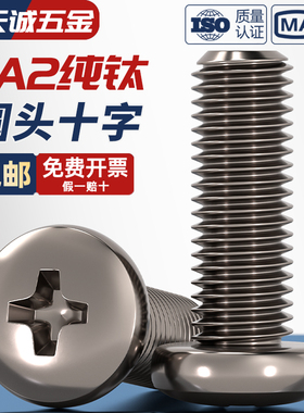 国标TA2纯钛圆头十字螺丝钛合金盘头螺钉螺栓 M2M2.5M3M4M5M6M8mm